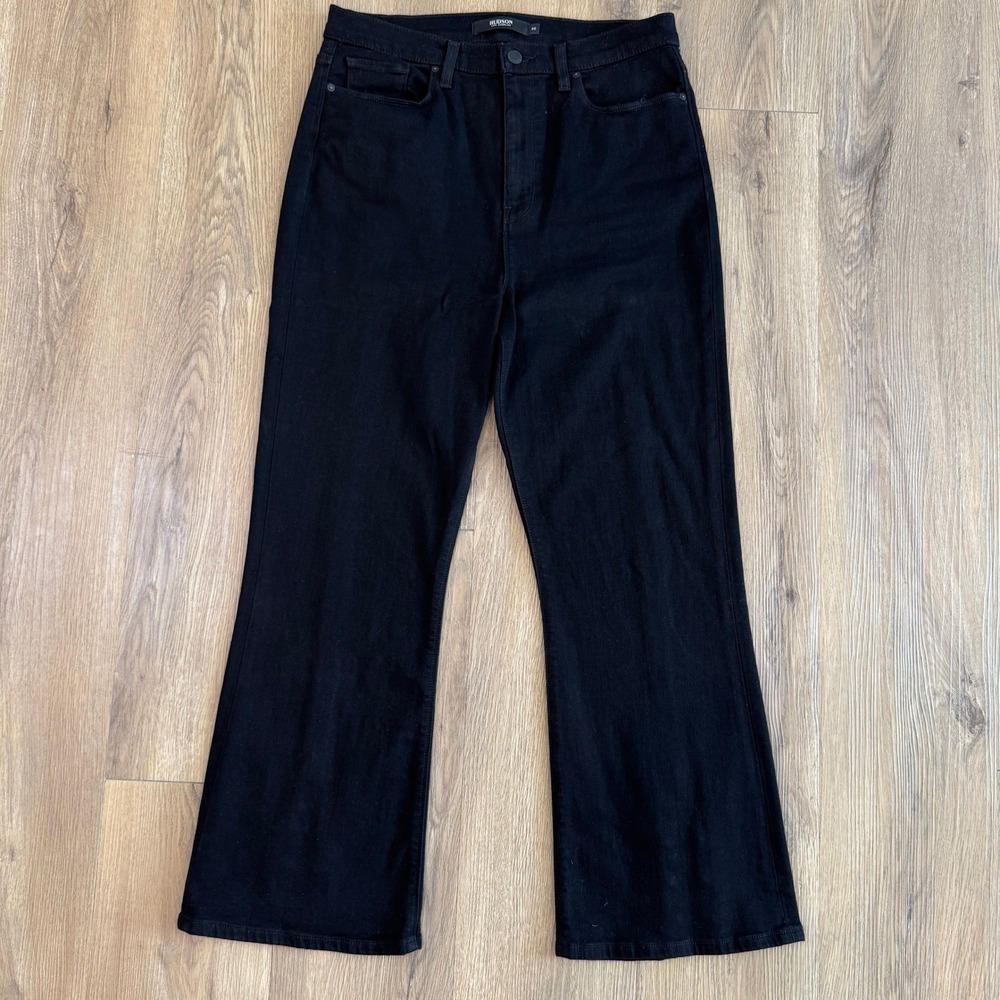 Hudson Holly Flare High Rise Black Jeans Gold Stud Ankle Vent Size 30 EUC